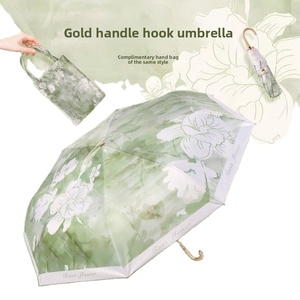 Paraguas Plegable Compacto de 8 Varillas con Gancho Dorado, Protección Solar UV, Plegable en Tres Partes, para Sol y Lluvia, Diseño Elegante para Mujer - Product Image 1