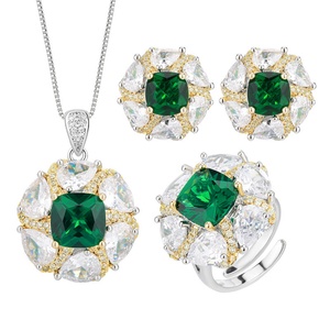Fashion Eco-friendly Copper Gold Plated 10-8MM Emerald Green Cubic Zirconia Temperament Necklace <b>Earrings</b> Set for Women - Product Image 1
