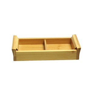 Plateau de service rectangulaire en bambou à deux compartiments pour sushis, collations et stockage alimentaire - Product Image 1