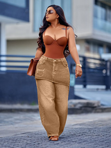 Jeans Super Baggy de Luxe pour Femmes – Qualité Supérieure, Coupe Droite, Effet Deux Pièces, Jambes Larges - Product Image 4