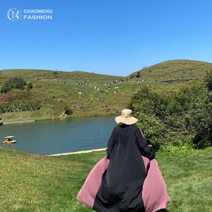 Holiday Outdoor Perfect Outfits Two Colors Patching Open Abaya Islamic Dubai Fashion Cardigan <b>Kaftans</b> 1438# - Product Image 4