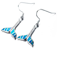 Boucles d'oreilles queue de baleine en argent sterling 925 massif avec opale blanche, bijoux en argent