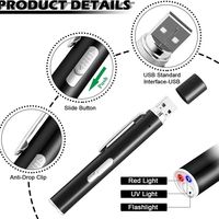 Pointeur laser 3 en 1 pour chats, recharge USB, lumière UV 395 nm, lampe torche et laser pour chats, multifonction, lumière noire, couvercle magnétique