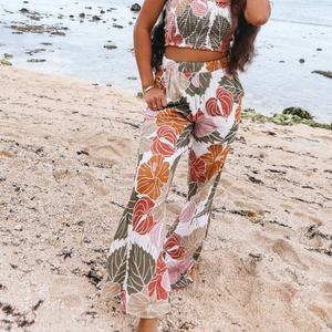 Pantalons à jambes larges à imprimé hawaïen pour femmes, de haute qualité, vente chaude, taille élastique, pantalons en voile de rayonne sur mesure - Product Image 4