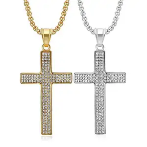 Новая индивидуальная инкрустированная циркониевая подвеска в виде креста из титановой стали с вакуумным покрытием 18 карат золотое ожерелье кулон для мужчин и женщин