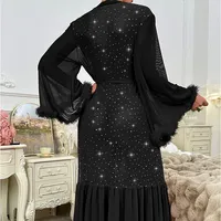 Nouvelle robe de nuit sexy à manches longues et col en V, de haute qualité, couleur unie, pailletée, pour femmes