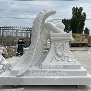 Giardino esterno Utilizzato Angelo di Pietra Lapide Disegni in Bianco Marmo Granito Weeping Angelo Statua di Pietra Tombale