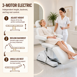 3-Motoren Verstellbare Elektrische Klappbare Kosmetikliege Professionelle Ästhetik-Gesichtsbehandlung Wimpern-Tattoo Spa-Salon-Möbel für Wohnzimmer - Product Image 2