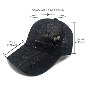 Gorra de béisbol de malla con lentejuelas para <span class=keywords><strong>mujer</strong></span>, sombrero para el sol decorado con corazones, transpirable, para uso diario al aire libre - Product Image 4