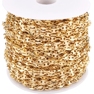 Cadena de Acero Inoxidable con Eslabones de Granos de Café, Color Dorado, para Fabricación de Collares, Componente de Joyería Bañado en Oro de 18k, Origen Yiwu, Primavera 2025 - Product Image 1