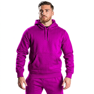 Sudadera con capucha morada para hombre, corte regular, forro polar de algodón, estilo casual, color sólido, diseño con bolsillos - Product Image 1