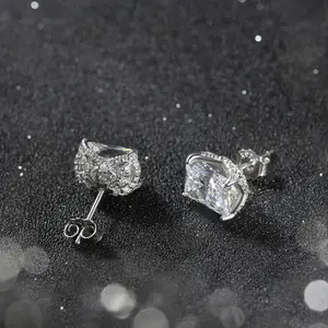 RINNTIN LZE24 Boys Sparking Diamond Stick Earring 8A Premium Zirconia Square Cubic Casting 925 Silver Earrings Stud Male Female