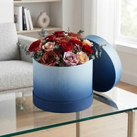 Boîte à fleurs ronde bleue avec logo personnalisé, boîte à chapeau en lin dégradé de luxe, boîte cadeau cylindrique rigide, emballage en gros