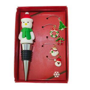Christmas Snowman Wine Stopper Set Aluminum Alloy Conical Bottle With Red Designs For Wine Glass Identifier - Product Image 2