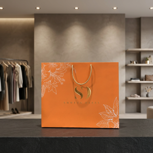 Premium Matte <b>Orange</b> Shopping Bags with Custom Logo Gold Foil and Twisted Rope Handles for Fashion and Gift Packaging - Product Image 3