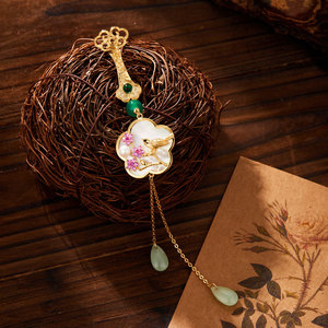 Muyu Traditional Chinese Style Brooch With Seashell Pearl Plum Blossom Magpie Tassel For Women's Cheongsam Hanfu - Product Image 4