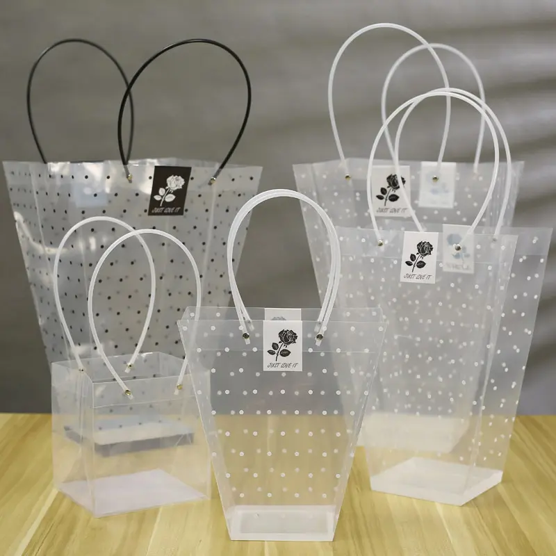 Clear Plastic Gift Bags With Handle Wine Reusable Transparent PVC Flower Tote for Shopping
