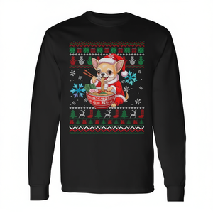 Santa Chihuahua mangeant du ramen, pull de Noël, t-shirt à manches longues sur le thème de la nourriture japonaise - Product Image 2