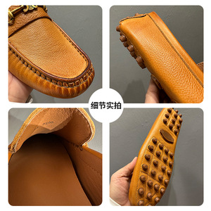 Mocassins Homme en Cuir Marron à Talon Plat, Chaussures de Conduite Décontractées à Semelle Souple avec Détail de Couture - Product Image 4