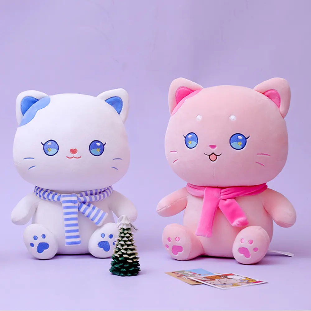Vendite calde graziose rosa gatto peluche professionale di alta qualità su misura mascotte disegni cartoni animati morbidi giocattoli di peluche