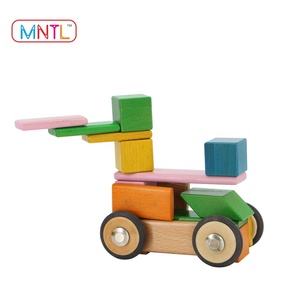 Blocs magnétiques pour enfants jouet éducatif similaire à Tegu ensemble de 60 pièces jouets magnétiques en bois - Product Image 3