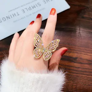 Anillo de mariposa de diamante completo de moda coreana, anillo hueco ajustable con apertura, anillo de mujer de piedras preciosas brillantes exageradas