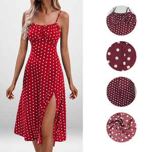 Robe Cami Vintage à Pois d'Été en Gros avec Jupe Fendue Haute, Livraison Rapide, Idéale pour les Escapades du Week-end, <span class=keywords><strong>Look</strong></span> Décontracté, Robes Décontractées pour Femmes - Product Image 4