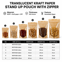 Sachet Doypack Autoportant Refermable en Papier Kraft Brun Transparent avec Fermeture Zip pour Emballage Alimentaire (Noix, Café, Thé)