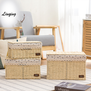 ตะกร้าสานพร้อมฝาปิดกล่องของขวัญทำจากเชือกกระดาษทำจากฟางทรงสี่เหลี่ยมผืนผ้า - Product Image 5