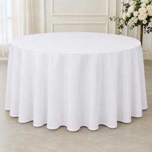 Wholesale <b>White</b> <b>Round</b> Polyester Tablecloth Hemmed Edge Banquet Wedding Event Rental <b>Table</b> Linen - Product Image 1