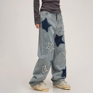 <span class=keywords><strong>Pantaloni</strong></span> in Denim blu Vintage personalizzati di fabbrica <span class=keywords><strong>per</strong></span> ragazze <span class=keywords><strong>pantaloni</strong></span> larghi dritti larghi Jeans da donna personalizzati con toppa ricamata a stella - Product Image 3