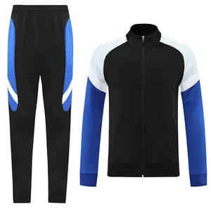批发泰国运动外套空白和蓝色拉链男式足球夹克