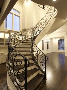 Роскошные перила из кованого железа для виллы, для интерьера, прочный алюминиевый сплав, нержавеющая сталь, латунь, углеродистая сталь, материалы - Product Image 6