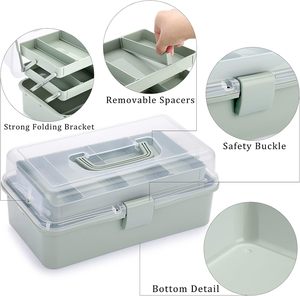 XinyiArt Caja de Almacenamiento de Plástico de 3 Capas con Separadores Ajustables, Organizador de Manualidades, Caja de Herramientas Plegable con Asa Portátil - Product Image 4
