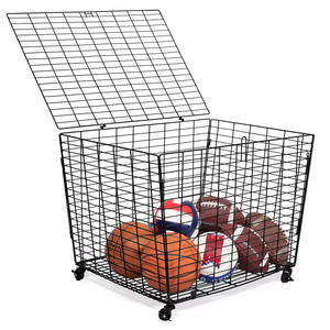 Keranjang Penyimpanan Bola Garasi, Troli Penyimpanan Bola Olahraga, Lemari Bola Basket untuk Pengatur Peralatan Sekolah dengan Tutup - Product Image 4