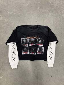 Custom Cotton Cut Distressed Vintage SweatShirt <b>Patchwork</b> Embroidery Stained Digital Printed Double Layer Long Sleeve <b>Shirt</b> - Product Image 2
