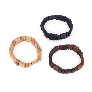 Natürliches Holz OM Symbol Armband mit elastischer Schnur Damen schmuck Geschenk für Yoga aus Perle und Holz für den Außenhandel