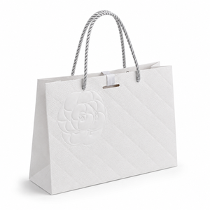 High-End <b>White</b> Embossed Diamond Pattern Paper <b>Bag</b>, Luxury Ribbon Bow Gift <b>Bag</b> with Camellia Tag for Boutique - Product Image 4