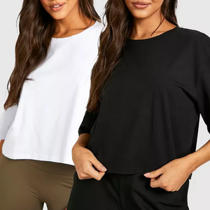 T-<span class=keywords><strong>shirt</strong></span> <span class=keywords><strong>blanc</strong></span> à col rond pour femmes, haut court de haute qualité, OEM, épais et épais, T-shirts pour femmes, vente en gros - Product Image 4