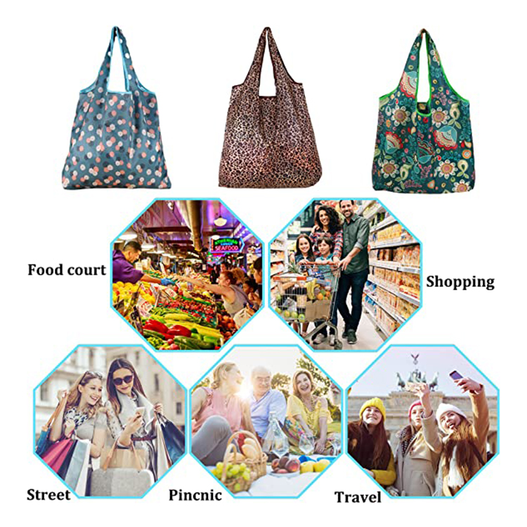 Cute Flower Durable Shopping Totes Fashion Washable Foldable Bag with Pouch