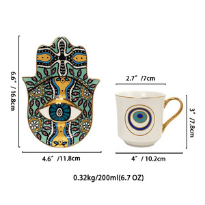 Turkish Blue Eye <span class=keywords><strong>caffè</strong></span> tazza e piattino Set 200ml fatto a mano in ceramica simbolo di protezione del Nazar per Home Cafe regalo all'ingrosso - Product Image 4