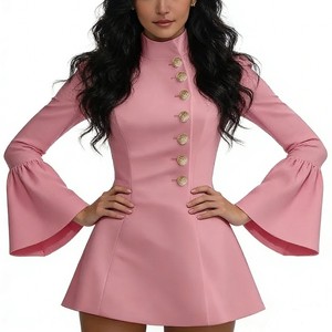 Nouvelle Collection Femme : Robes de Costume Élégantes et Ajustées à Col Montant et Manches Longues, Couleur Unie – Tendance Automne - Product Image 3