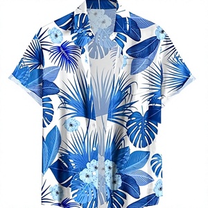 Conjunto de Lujo para Parejas, Camisa y Vestido con Estampado Floral Azul, para Vacaciones en la Playa - Product Image 5