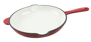 Poêle en fonte émaillée avec poignée d'assistance et doubles becs verseurs, intérieur émaillé blanc, compatible four, induction et gaz - Product Image 6