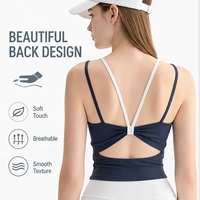 Débardeur de yoga colorblock personnalisé pour femme, bretelles spaghetti, dos en V, dos ouvert, extensible et doux, soutien-gorge de sport pour fitness et entraînement OEM ODM