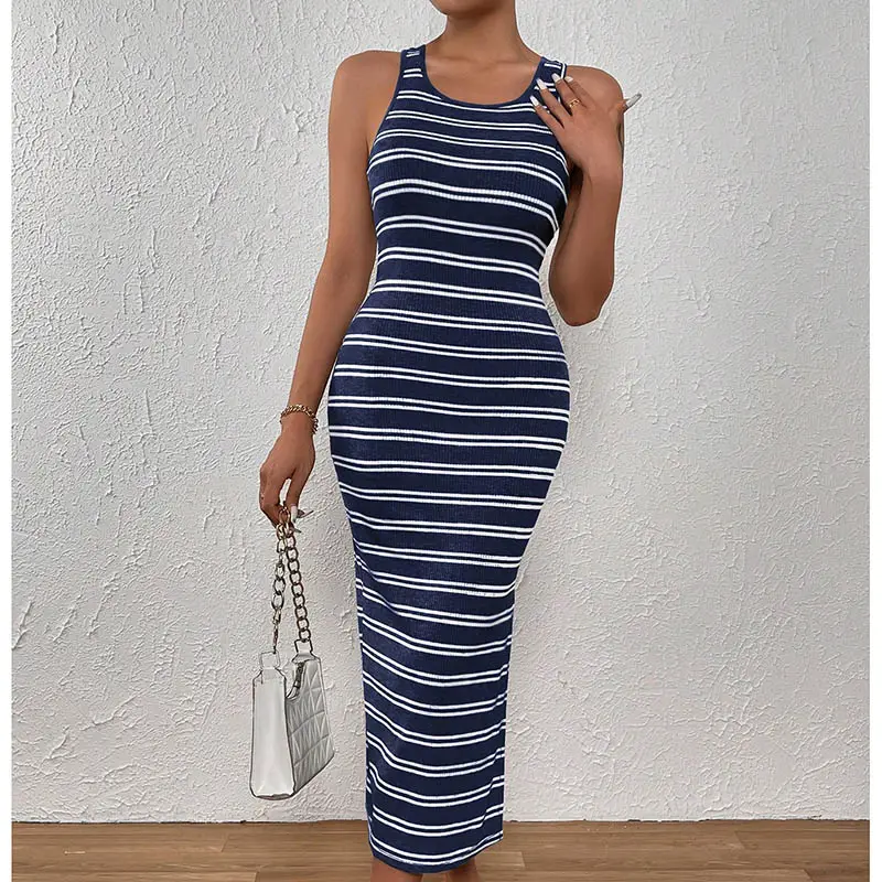 Wholesale Solid Color Female Long Style, Sleeveless Women Slit Bodycon PU Dress/
