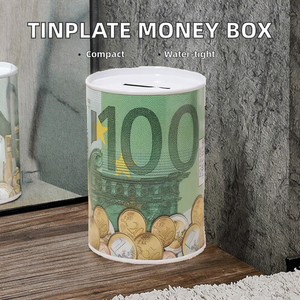 Sáng Tạo Euro Dollar Hình Ảnh Hộp 1PC Tinplate Xi Lanh Con Heo Đất Ngân Hàng Hộ Gia Đình Kim Loại Tiết Kiệm Tiền Hộp Trang Trí Nội Thất Tiền Hộp - Product Image 2