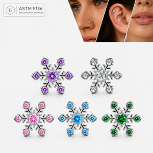 <span class=keywords><strong>Piercing</strong></span> Labret en Titane ASTM F136 Plaqué Or avec Flocon de Neige et Zircon Cubique, Filetage Interne 8mm, pour Hélix, Tragus, Lèvre, Nez - Product Image 1