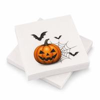Servilletas de Papel con Diseño de Calabaza, Murciélago y Telaraña para Halloween, 3 Capas, 4 Pliegues, 25x25cm, Desechables, con Aspecto de Lino, para Cócteles y Fiestas