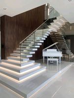 CBMMart Escalier droit moderne en marbre avec rampe en verre